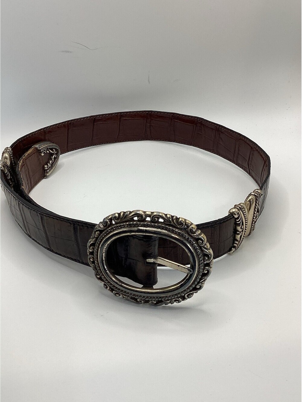 Brighton Women's Leather Belt Sz Small Reversible Black to Brown Alligator Print